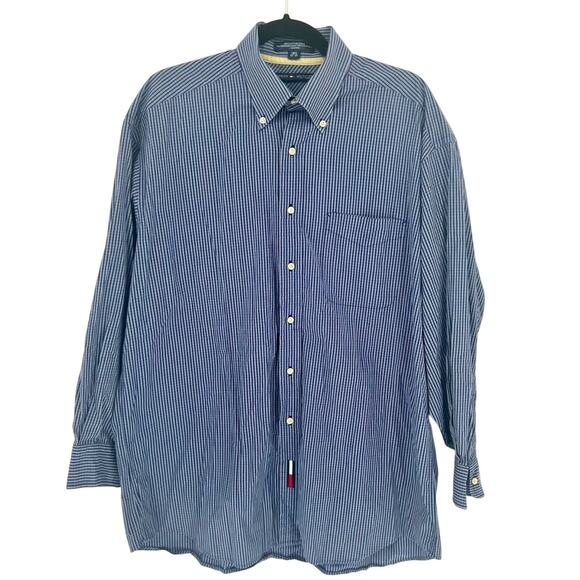 Tommy Hilfiger Cotton Men’s Button Down Shirt Blue & White Gingham 16 1/2 32-33 - Picture 1 of 8
